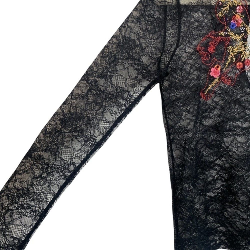 Sandro Paris Black Lace Long Sleeve Embroidered Tiger Size Small - Picture 2 of 6